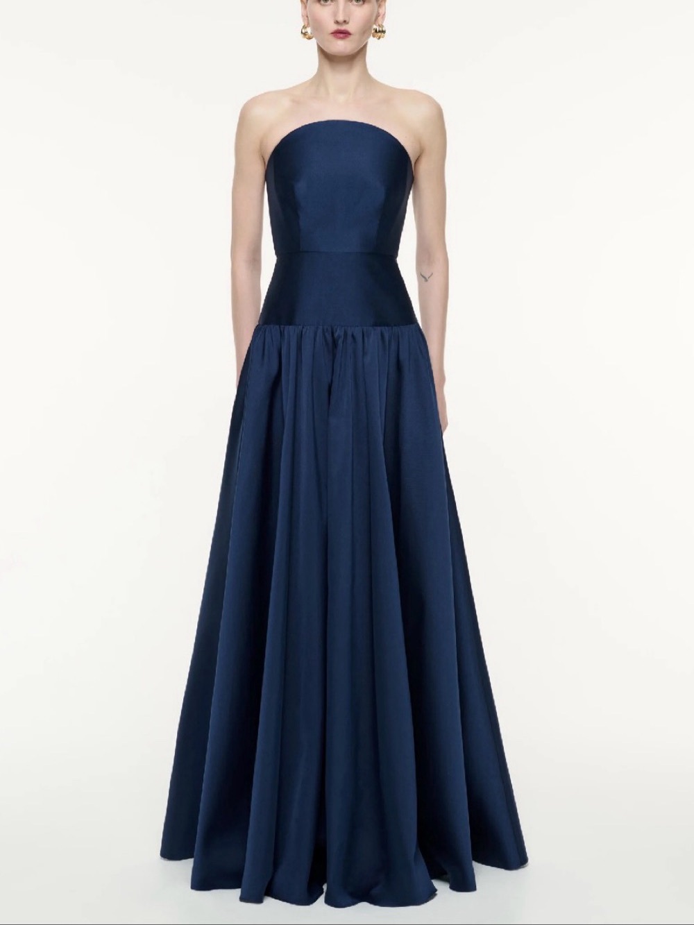NWOT Roland Mouret Strapless Gathered Taffeta Navy Evening Gown, Size US 4